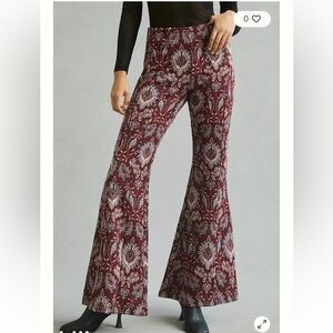 Anthropologie Damask Jacquard Flare Pants